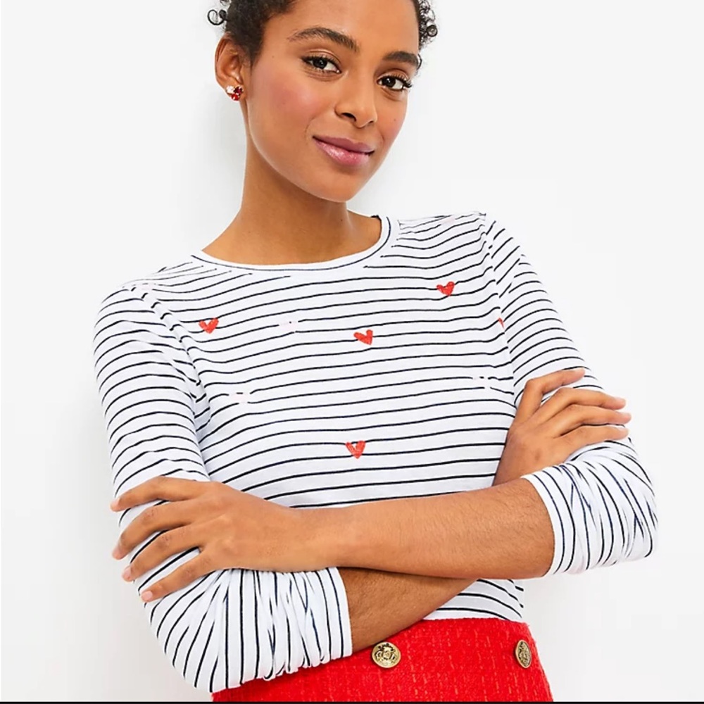 Heart stipe long sleeve everyday crew